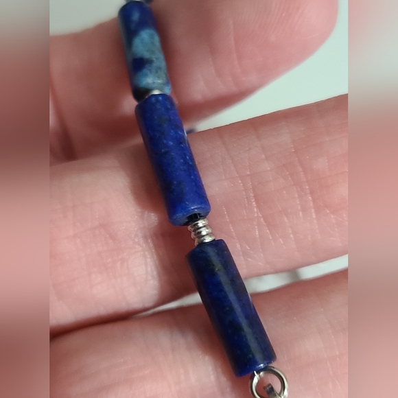 Lapis lazuli bracelet silver links chain like new blue natural gemstone 10" - Picture 9 of 10